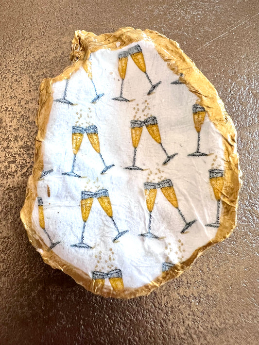Champagne Cheers - Handmade Decoupaged Oyster Shell
