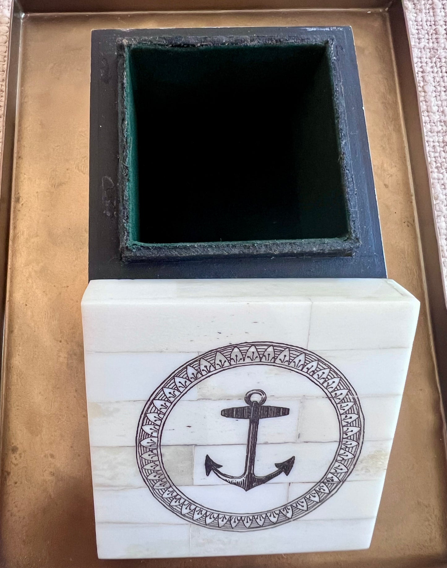 Anchor Reproduction Scrimshaw Ox Bone Box