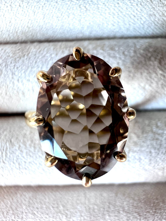 Smoky Quartz 14K Gold Vermeil Ring