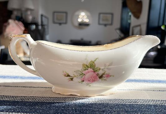 Gravy Boat - Canonsburg Pink Rose China with 22KT Gold Trim Heirloom Set Circa 1950-1960s