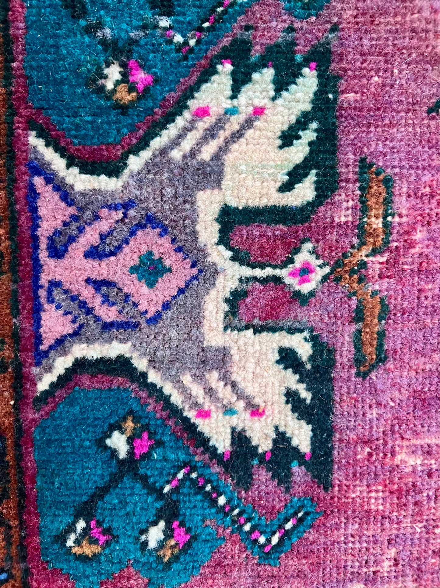 Turquoise & Plum Medallion Vintage Turkish Oushak Rug
