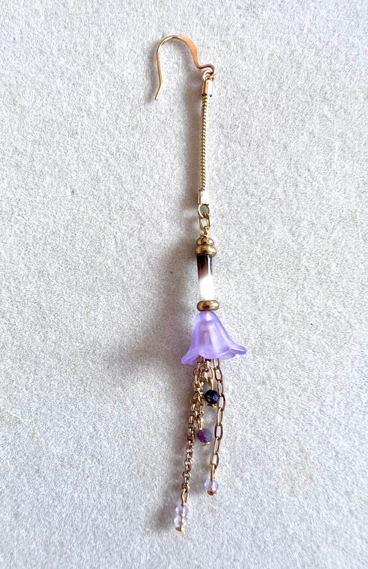 Purple Flower & Porcupine Quill Earring, Single