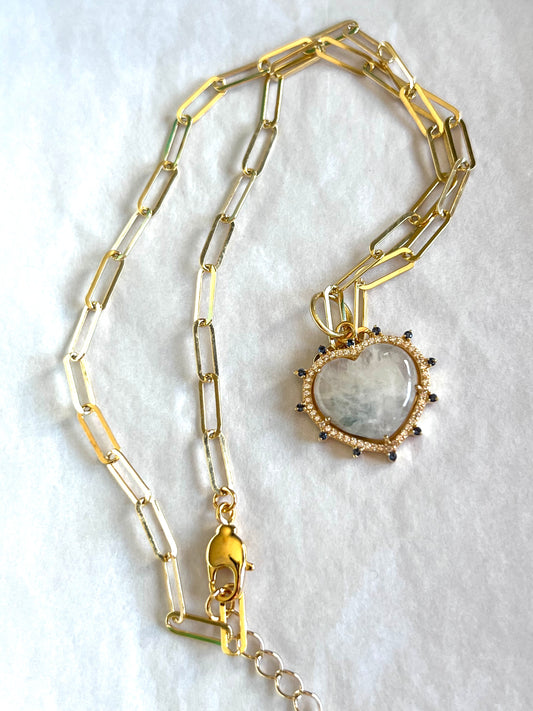 Full Moonstone Heart Necklace