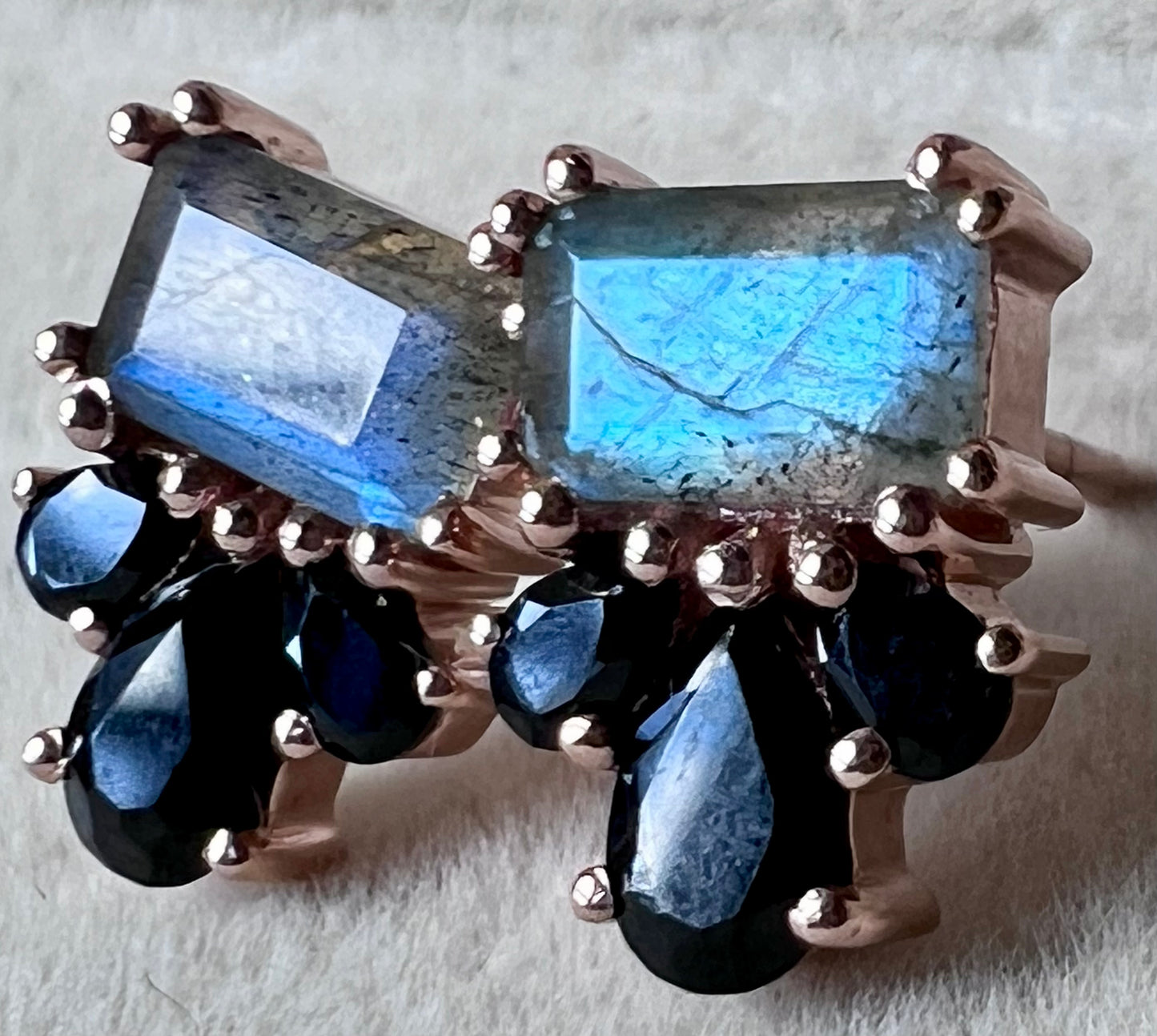 Labradorite & Black Spinel 14kt Rose Gold Vermeil Studs