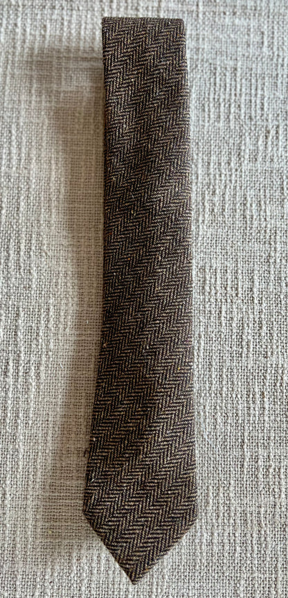 Brown Herringbone 50% Wool/50% Poly Handmade Necktie
