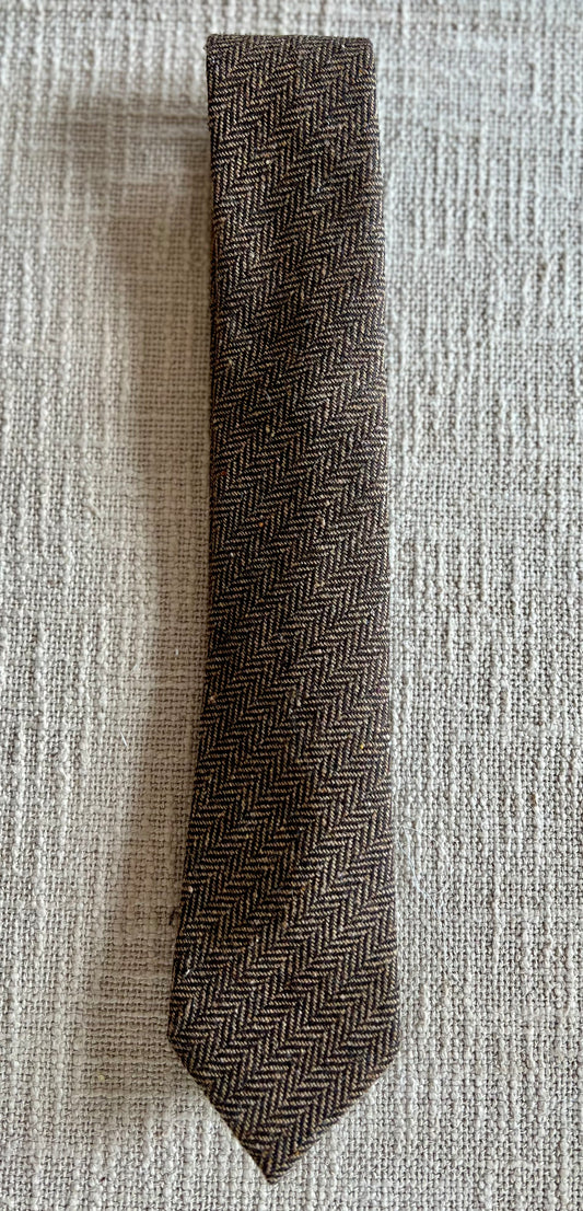 Brown Herringbone 50% Wool/50% Poly Handmade Necktie