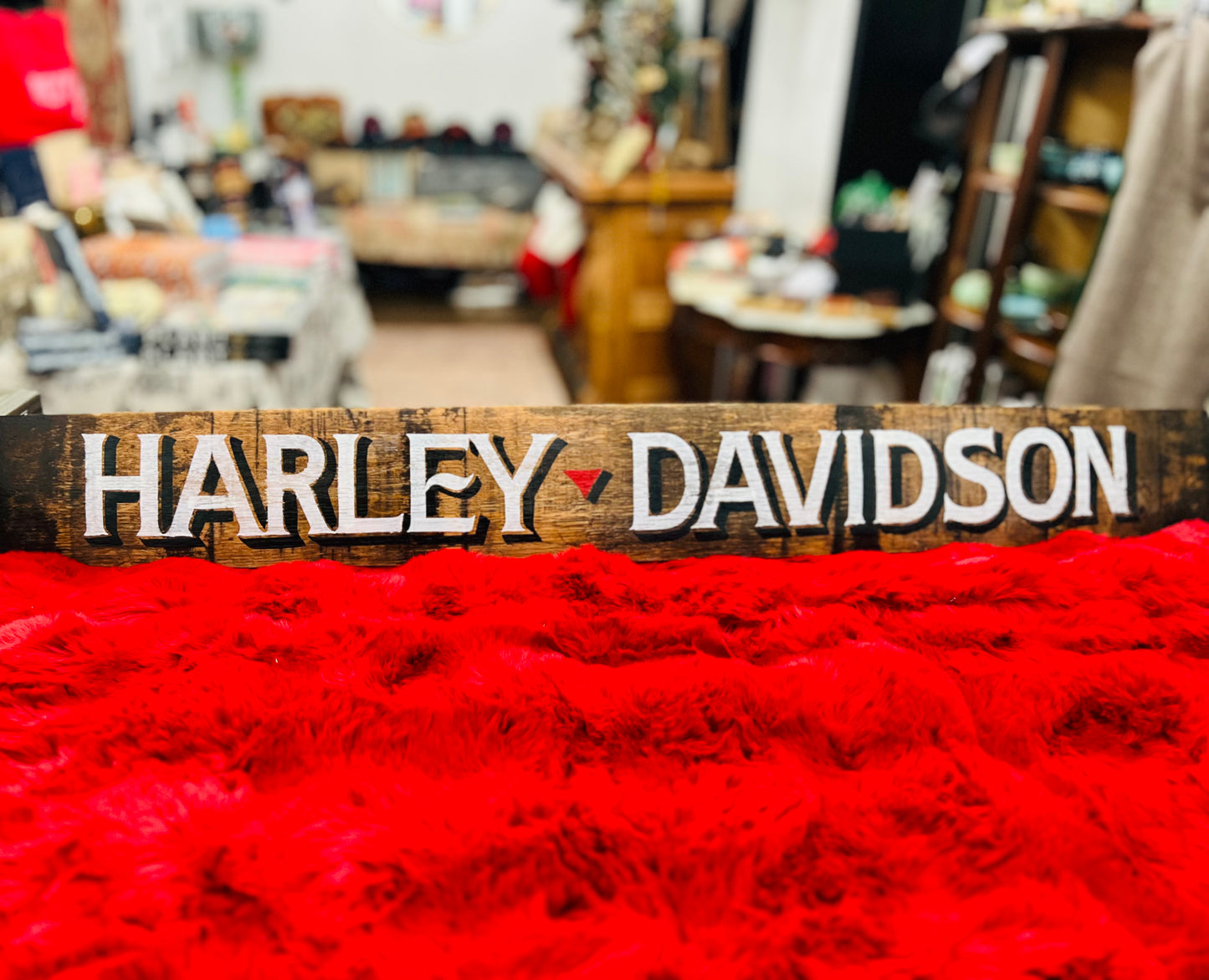 Harley Davidson Hand-Painted Whiskey Barrel Sign
