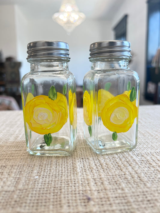 Hand-painted Salt & Pepper Shaker Set - Yellow Rose