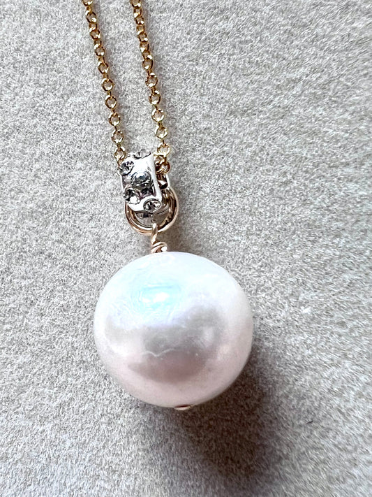 The Heidi Necklace - Freshwater Pearl & Crystal Roundel on 14K Gold-Filled Chain