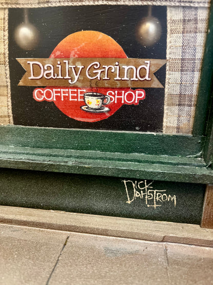 Daily Grind Chicago Coffee Shop - Shadow Box by Artist Dick Dahlstrom