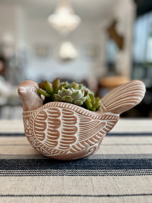 Handmade Terracotta Turtle Dove Planter Pot With Succulents