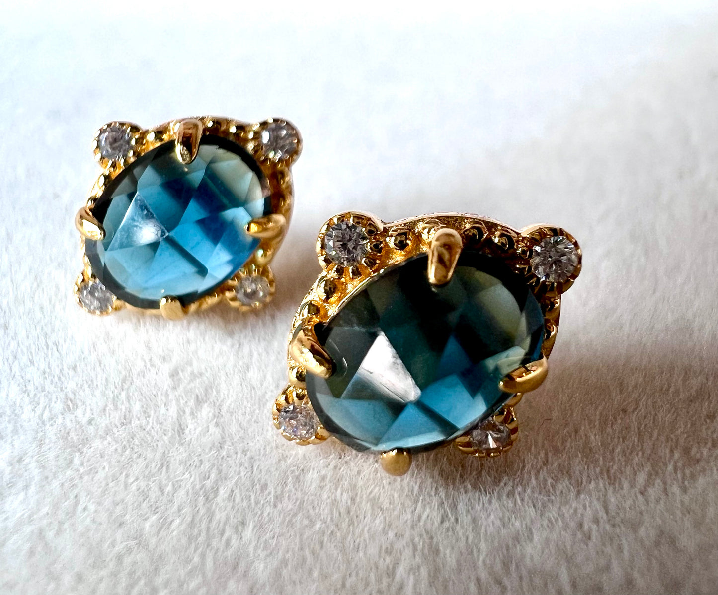 Ocean Siren Earrings - Lab Teal Sapphires & Natural White Topaz in 14k Gold Vermeil