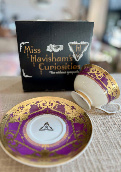 "Bless Your Heart" Purple & Gold Teacup & Saucer