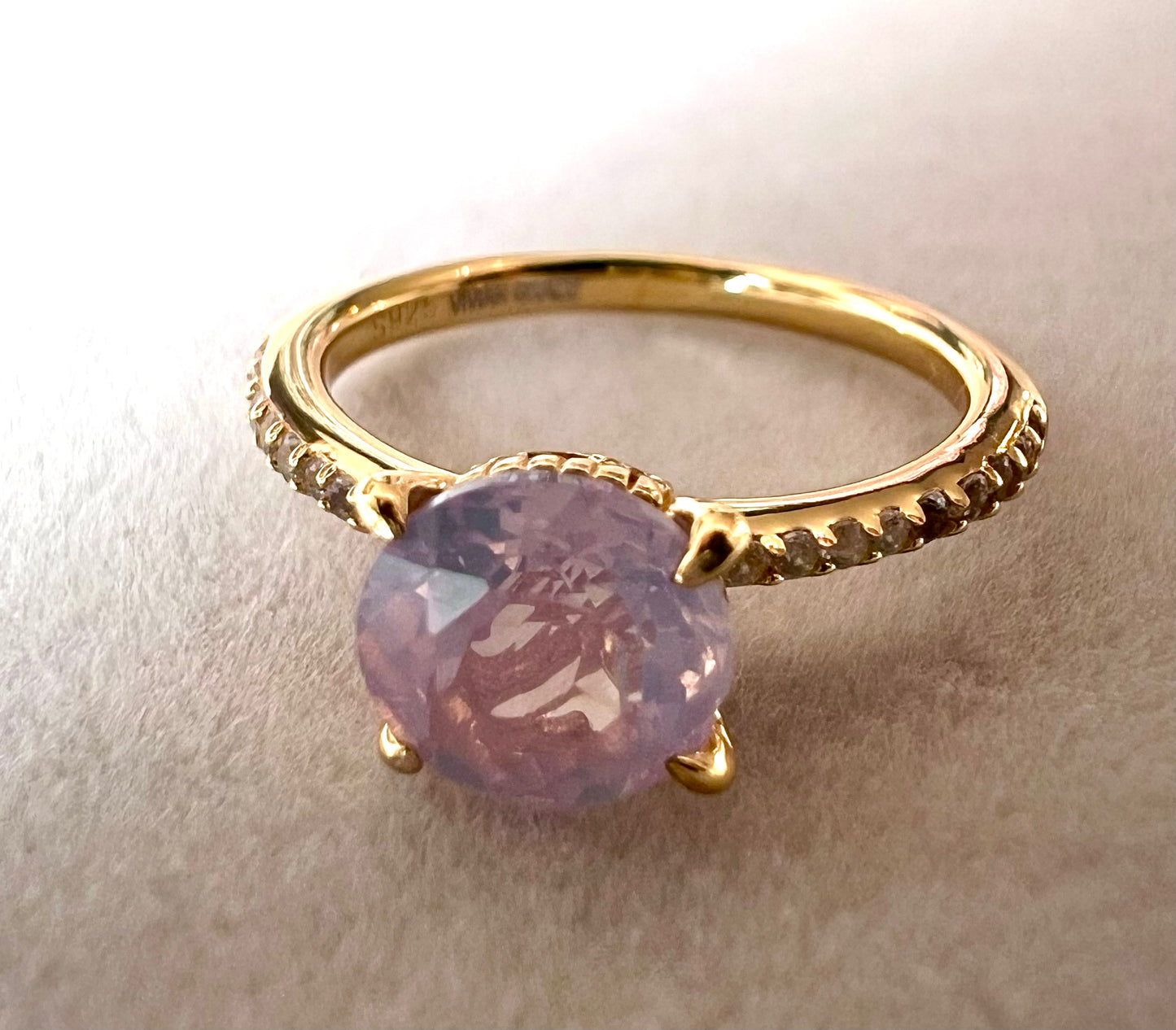 Lavender Quartz & White Topaz 14kt Gold Vermeil Ring, Size 6