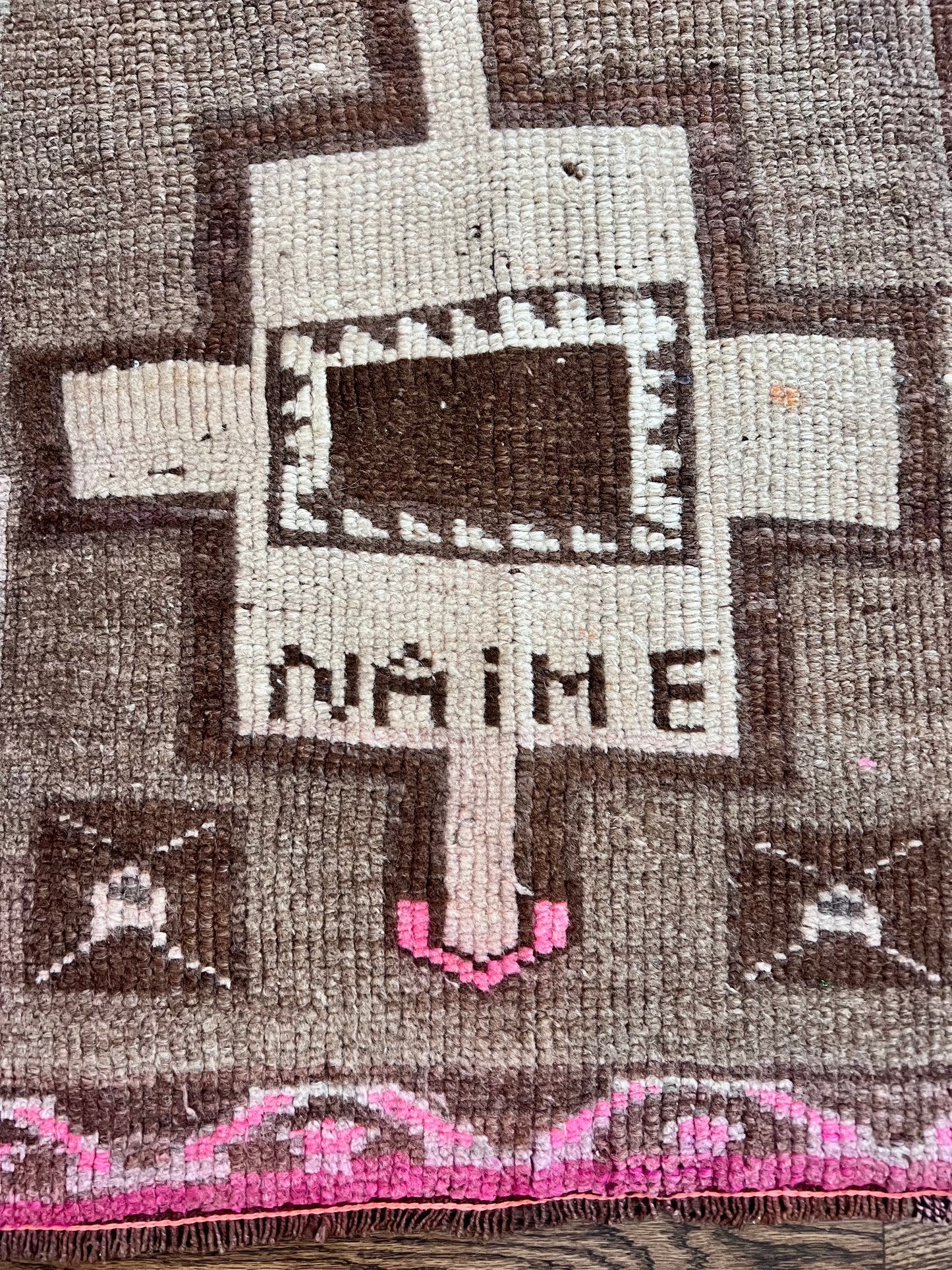 Fuchsia & Earthy Brown NAIME Vintage Turkish Oushak Rug