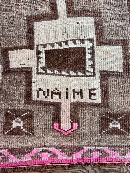 Fuchsia & Earthy Brown NAIME Vintage Turkish Oushak Rug
