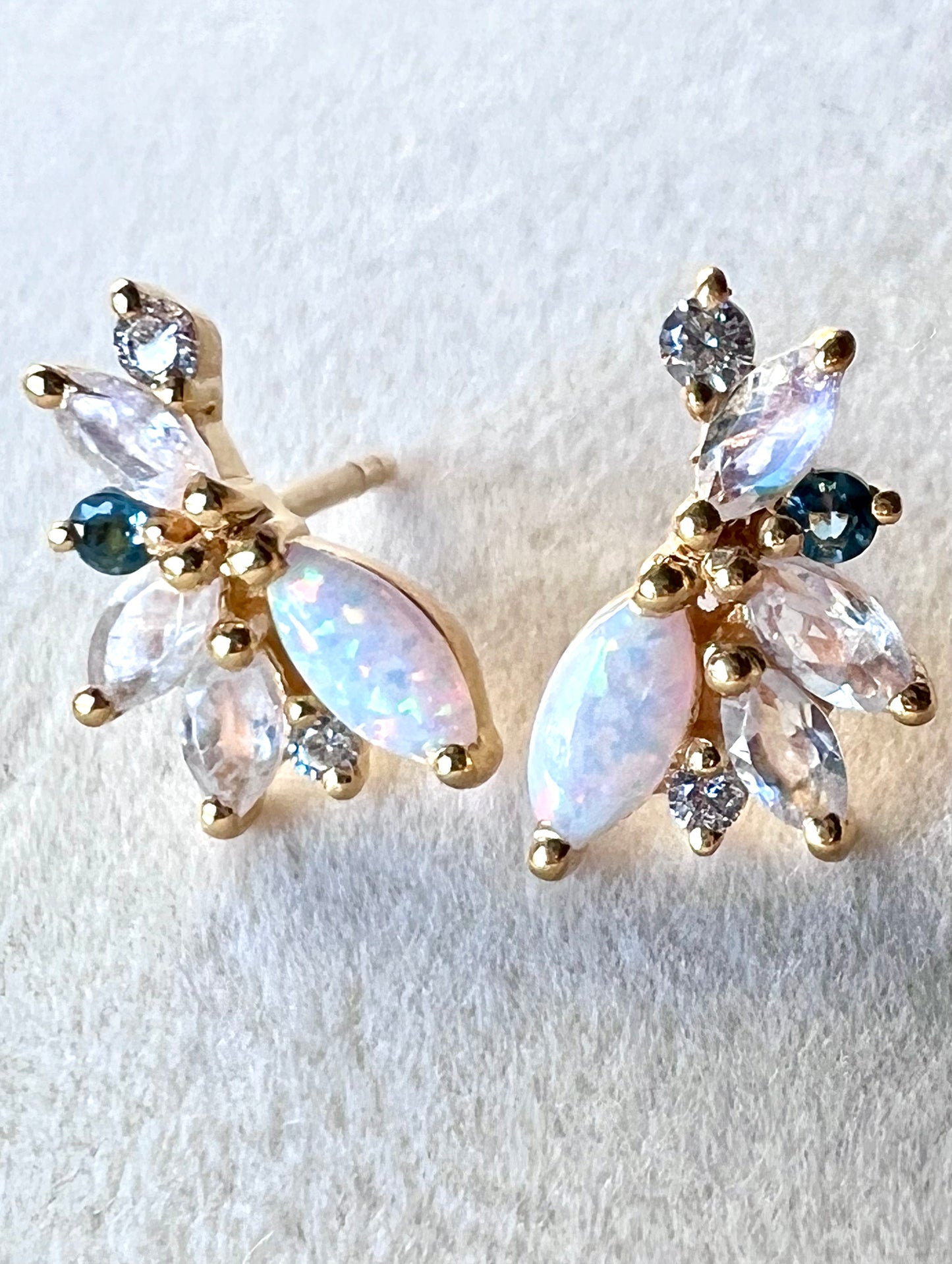 Opal, Rainbow Moonstone & London Blue Topaz 18kt Gold Vermeil Stud Earrings