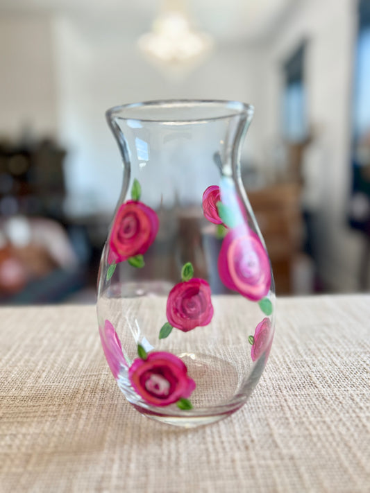 Hand-painted Glass Vase - Dusty Rose Bloom
