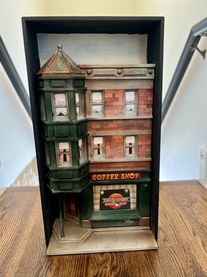 Daily Grind Chicago Coffee Shop - Shadow Box by Artist Dick Dahlstrom