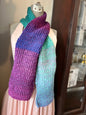 Hand Knit Soft Wool Scarf in Teal, Purples & Blues