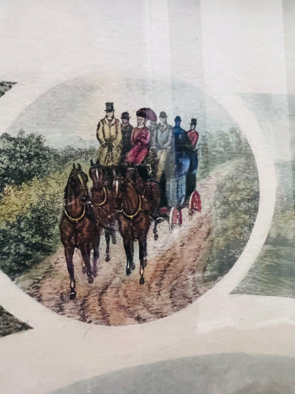 Vintage "Coaching" Wood-Framed Print by British Artist William Henry Tuck