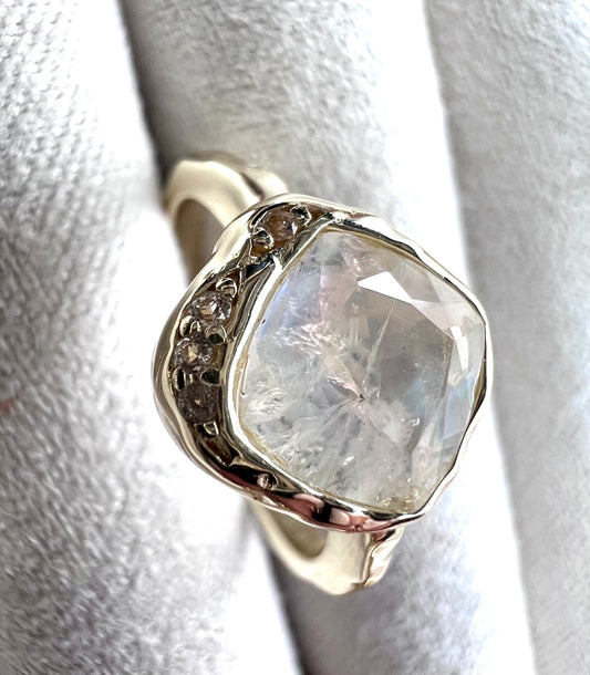 Rainbow Moonstone & White Topaz 14kt Gold Vermeil Ring, Size 5