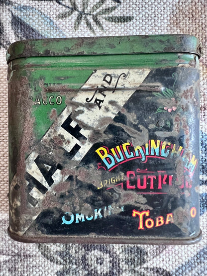 Antique 1920s Tobacco Tin - Half and Half Buckingham Bright Cut Plug  Smoking Tobacco