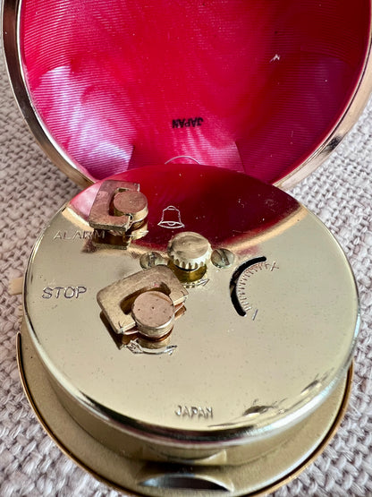 Vintage Working Bradley Travel Alarm Clock in Red Leather Case Japan 1960s/70s