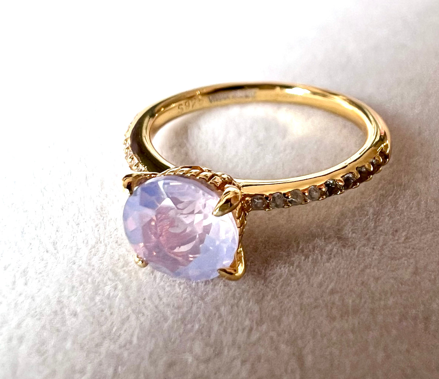 Lavender Quartz & White Topaz 14kt Gold Vermeil Ring, Size 6