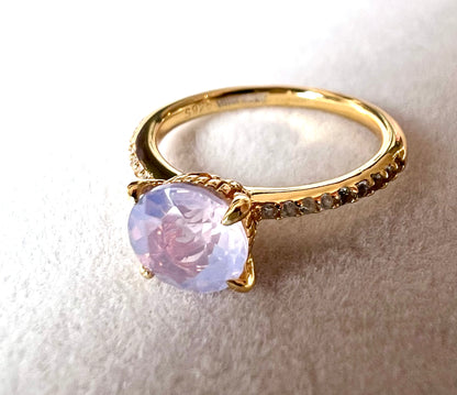 Lavender Quartz & White Topaz 14kt Gold Vermeil Ring, Size 6