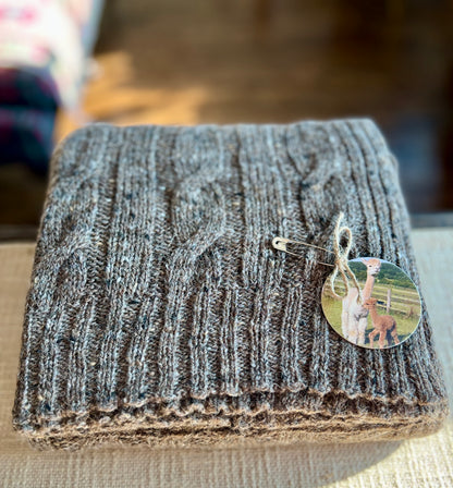 Mocha Cable Knit Alpaca + Merino Wool Throw Blanket - Fair Trade Peru Artisan Made