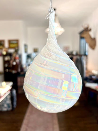 Frosty Pearl Teardrop Glass Ornament