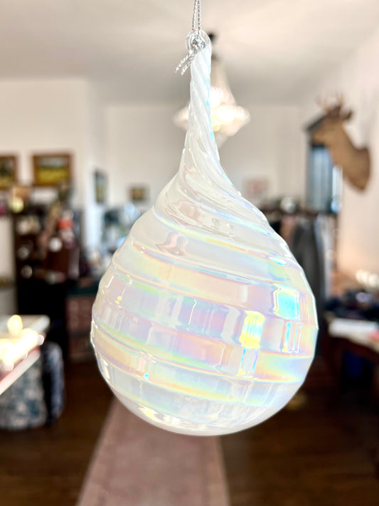 Frosty Pearl Teardrop Glass Ornament