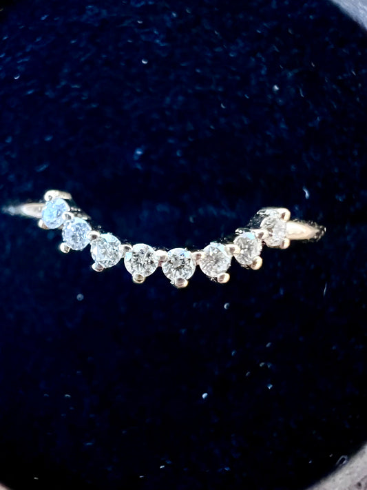 Eight Diamonds Arc in Solid 14kt Gold Ring- Size 6