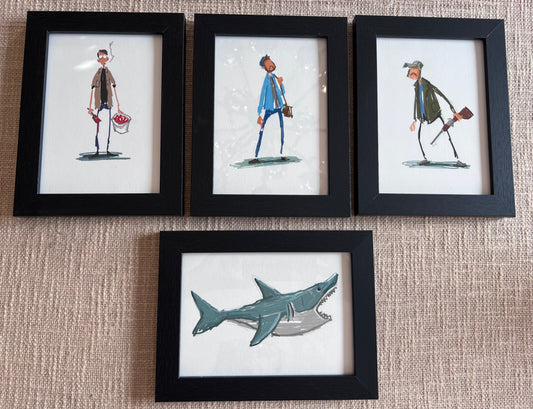 Set of 4 Jaws Movie Framed Illustration Prints by Artist Nick Chambers