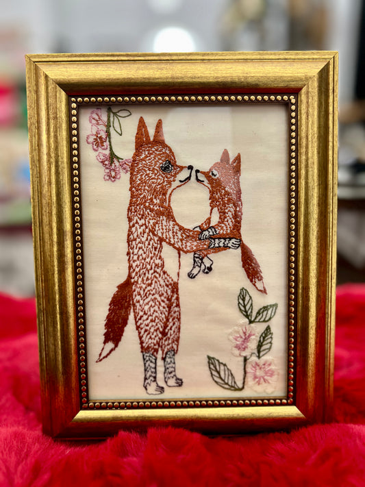 Fox & Kit Beaded Framed Embroidered Textile by Coral & Tusk