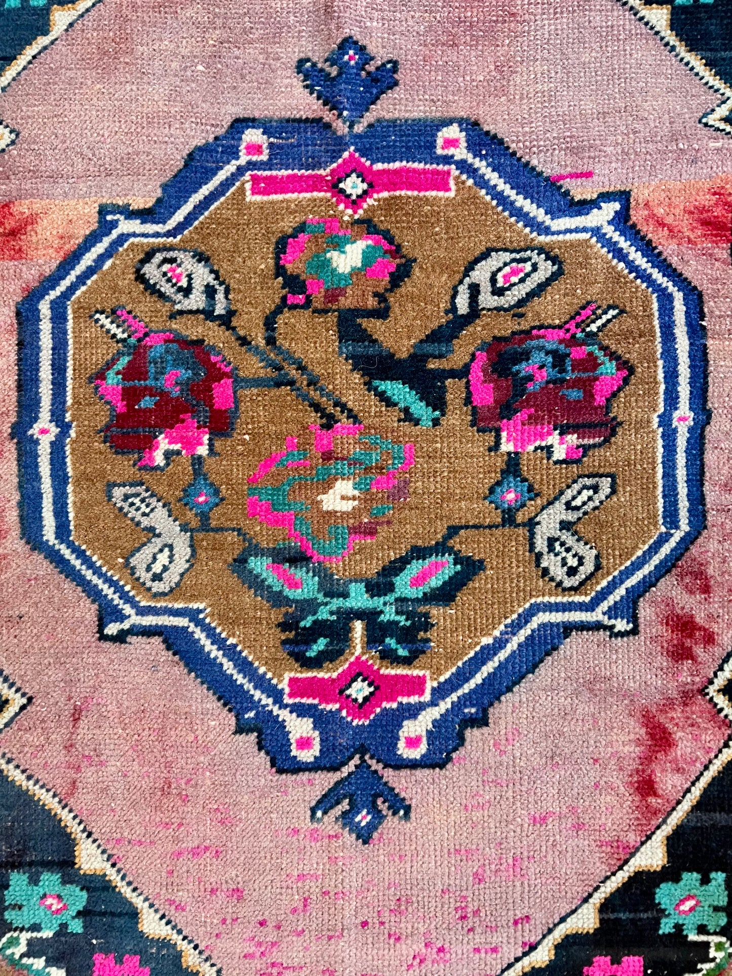 Pink Medallion Vintage Turkish Oushak Rug