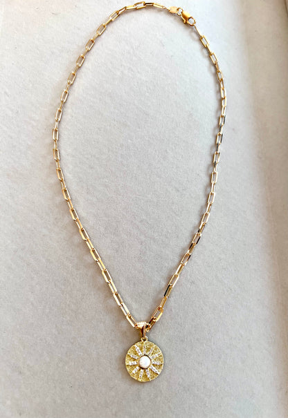 Lab Opal Sunburst 18kt Gold Fill Paperclip Necklace