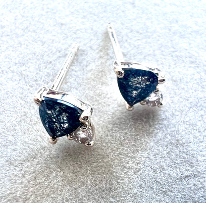 Rutilated Quartz & Topaz 14kt Solid Gold Stud Earrings