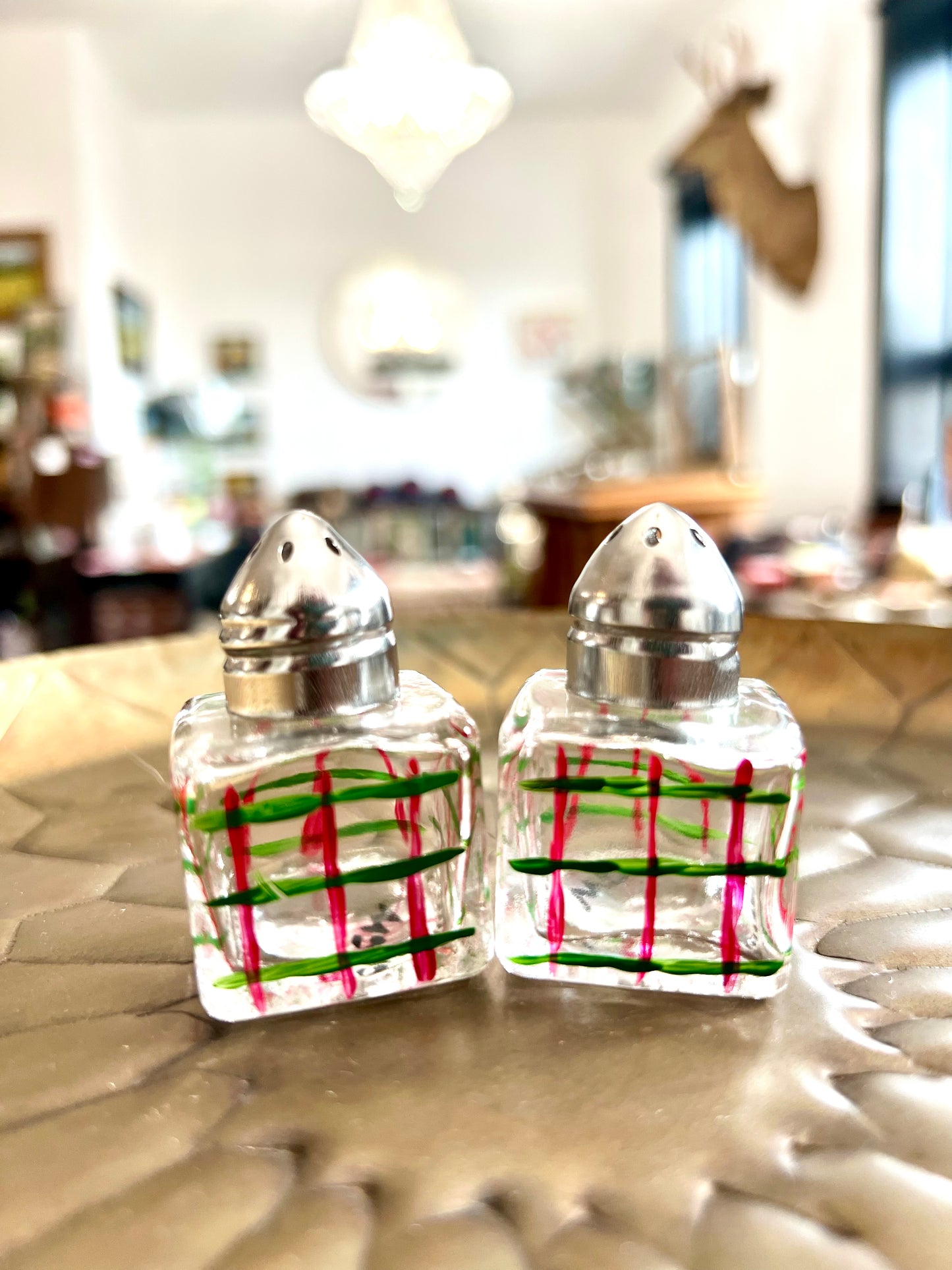 Holiday Stripes Small Hand-painted Salt & Pepper Shaker Set by Carol Moore