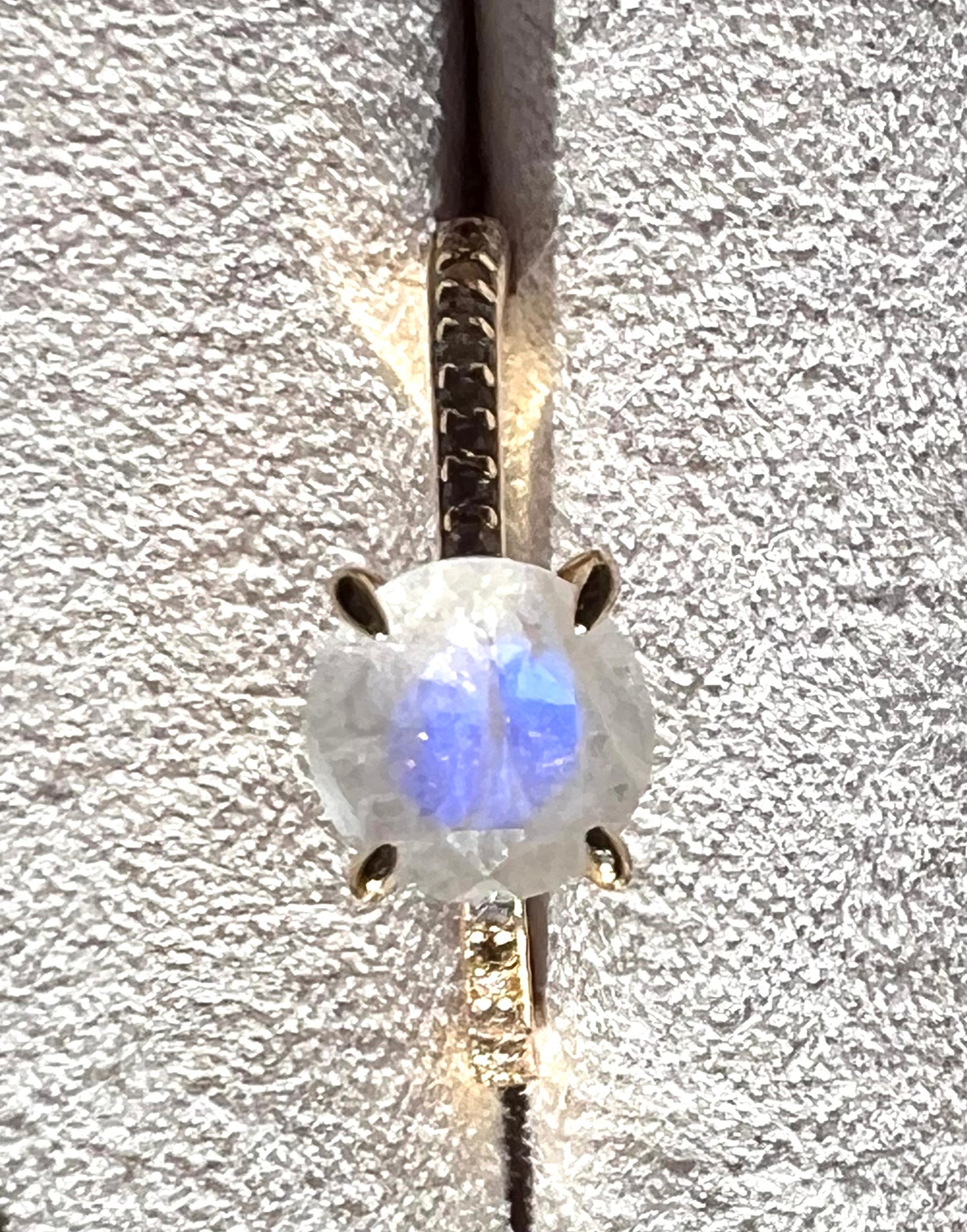 Rainbow Moonstone & White Topaz Pavé Ring in 14kt Gold Vermail, Size 8