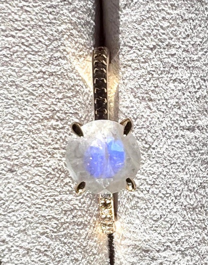 Rainbow Moonstone & White Topaz Pavé Ring in 14kt Gold Vermail, Size 8