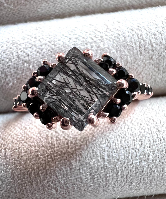 Princess Cut Rutilated Quartz & Spinel Ring, Size 6