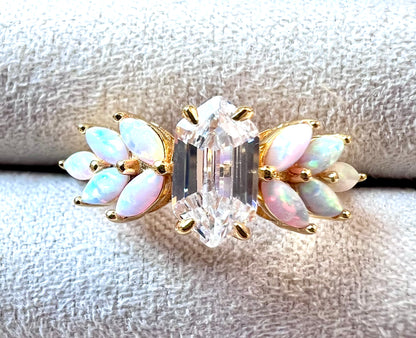 Topaz & Pink Ombre Lab Opal Lotus 18kt Gold Vermeil Ring - Size 6
