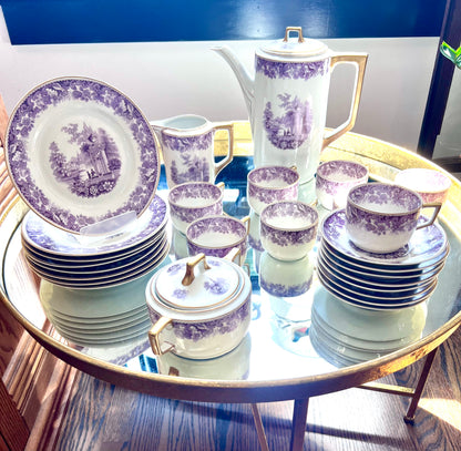 Lavender & Gold Bavarian Tea Set - Vintage 20-Piece