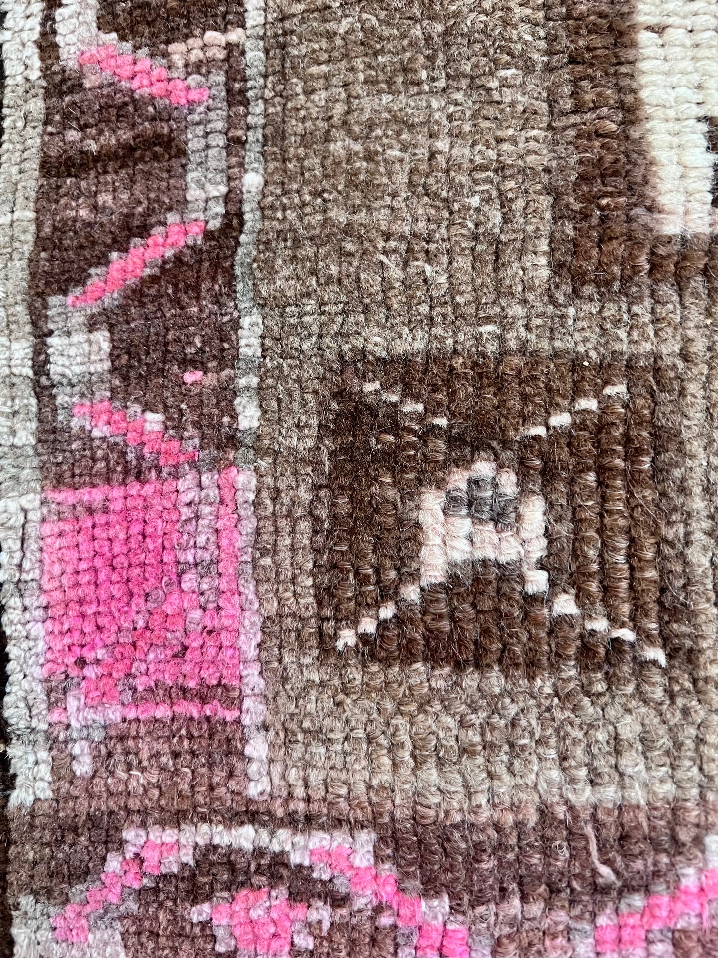 Fuchsia & Earthy Brown NAIME Vintage Turkish Oushak Rug