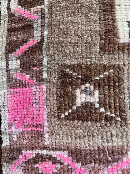 Fuchsia & Earthy Brown NAIME Vintage Turkish Oushak Rug
