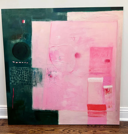 Green & Pink Abstract Giclée 40" x 40" Fine Art Print by Spain-based artist Victoria
