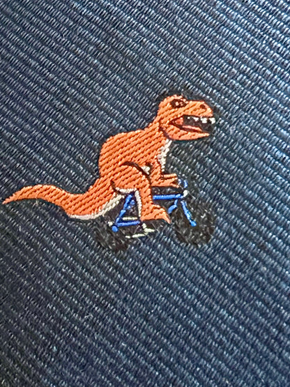 T-Rex on a Bike 100% Silk Handmade Necktie