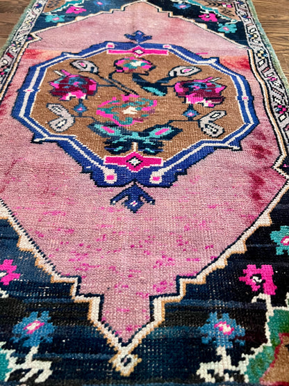 Pink Medallion Vintage Turkish Oushak Rug